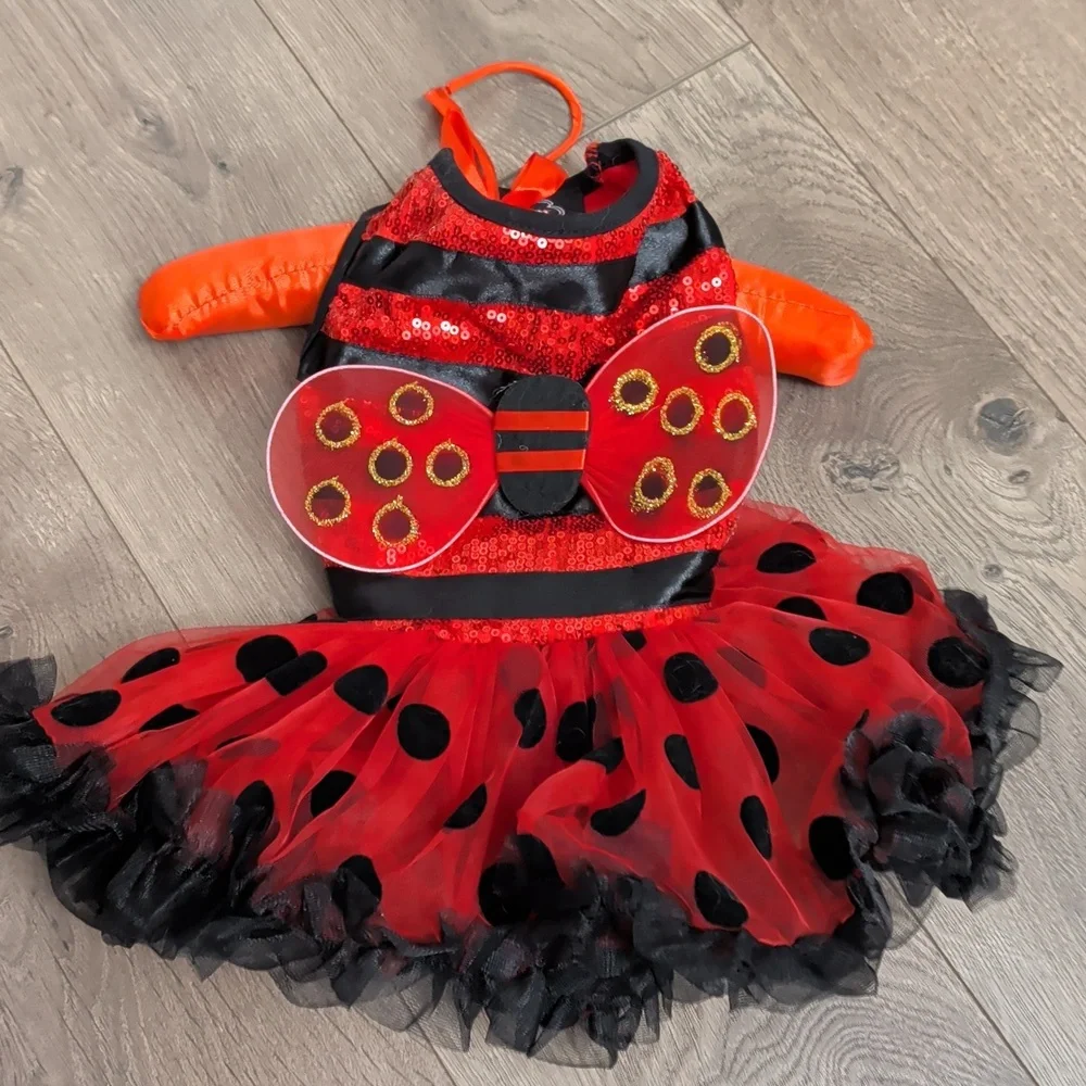 Cat Halloween Costume Ladybug- Red and Black Tutu Skirt With Wings